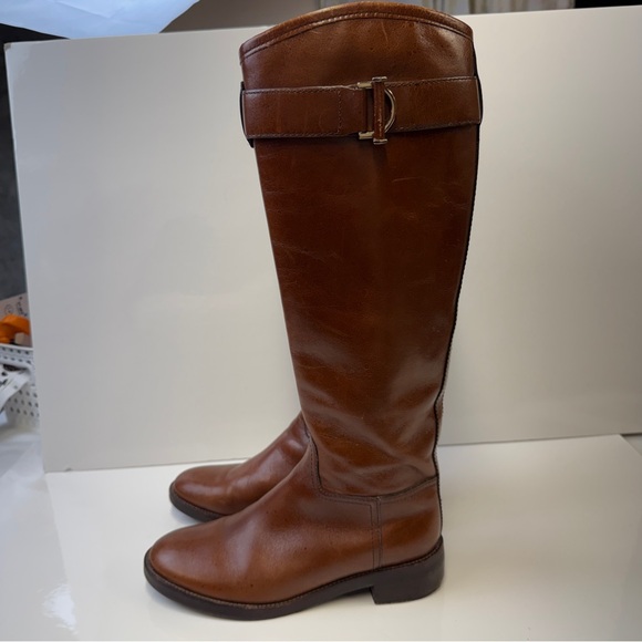 Tory Burch Grace Cognac Brown Leather Knee-high Rising Winter Boots Logo Size 7M - Picture 2 of 16